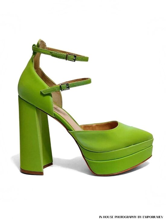 SCHUTZ Shoes - Schutz Elysee Green Double Platform Ankle Strap Pointy Toe Block Heel Dress